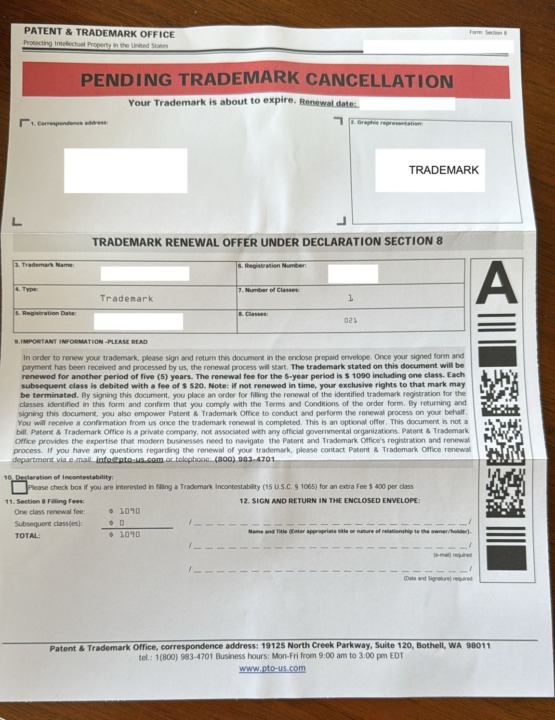Example #2 of Trademark scam