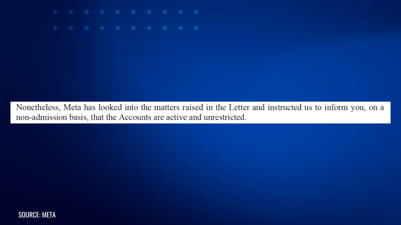Meta statement confirms Instagram accounts reinstated and unrestricted after suspension review
