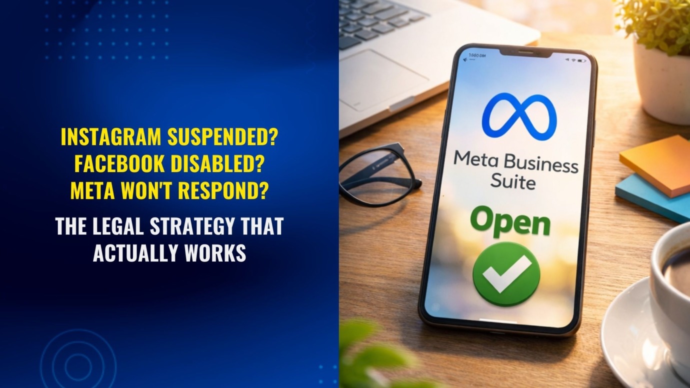 Meta Business Suite showing Open status on phone after successful Instagram and Facebook account reinstatement through legal arbitration