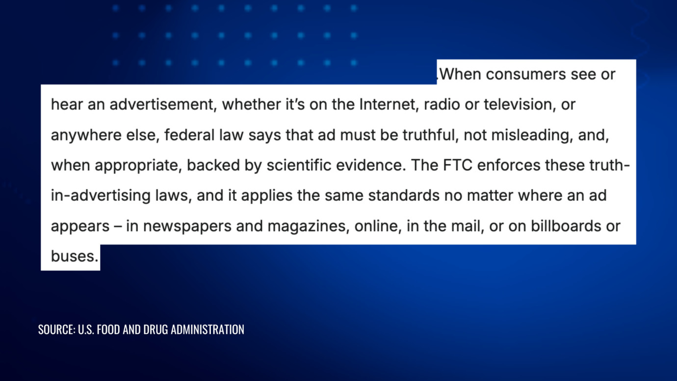 FDA cosmetic labeling law excerpt requiring truthful claims and compliance for products affecting the body