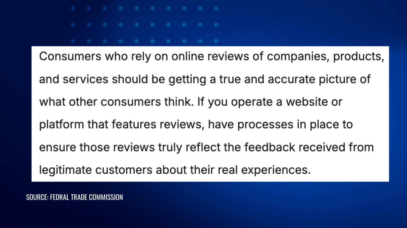FTC guidance requiring review platforms to ensure customer reviews reflect genuine experiences from legitimate consumers