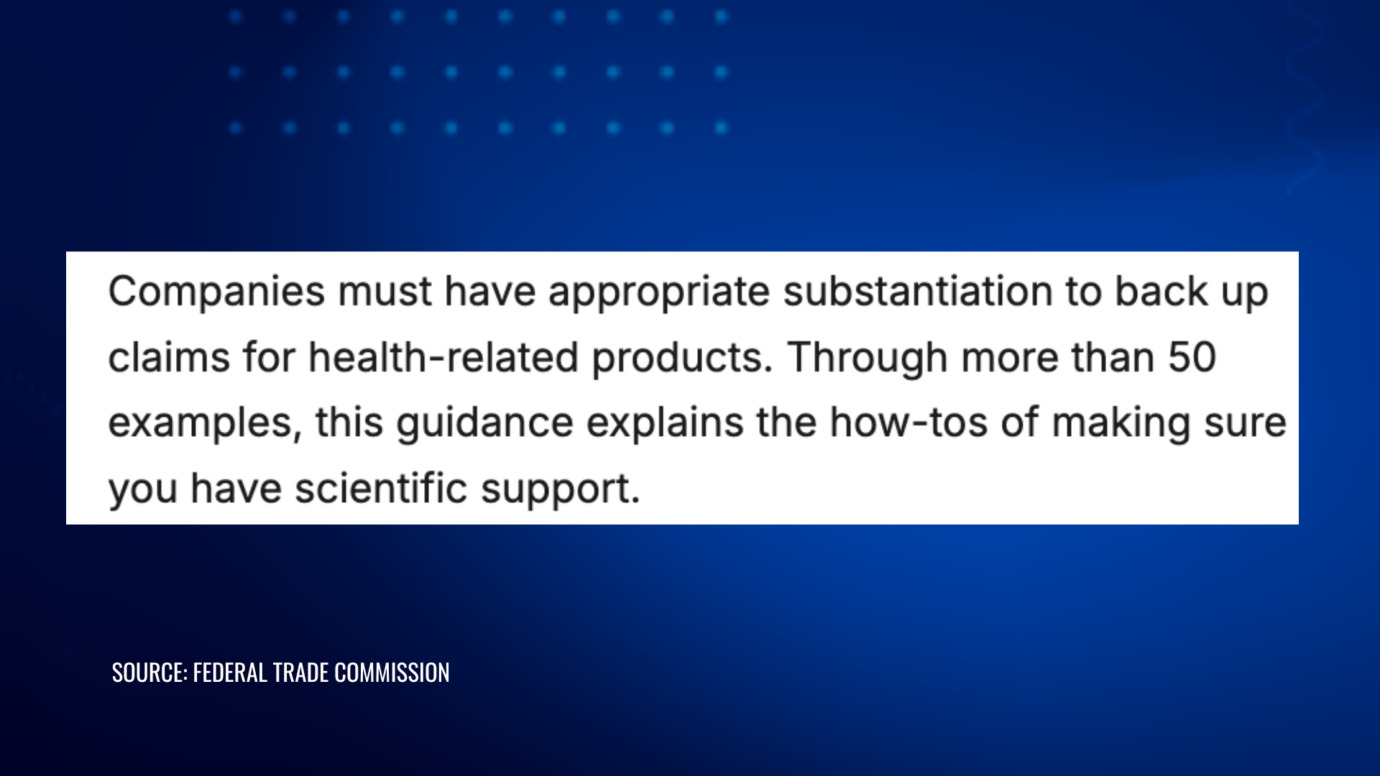 FTC guidance stating health related product claims must be supported by appropriate scientific evidence
