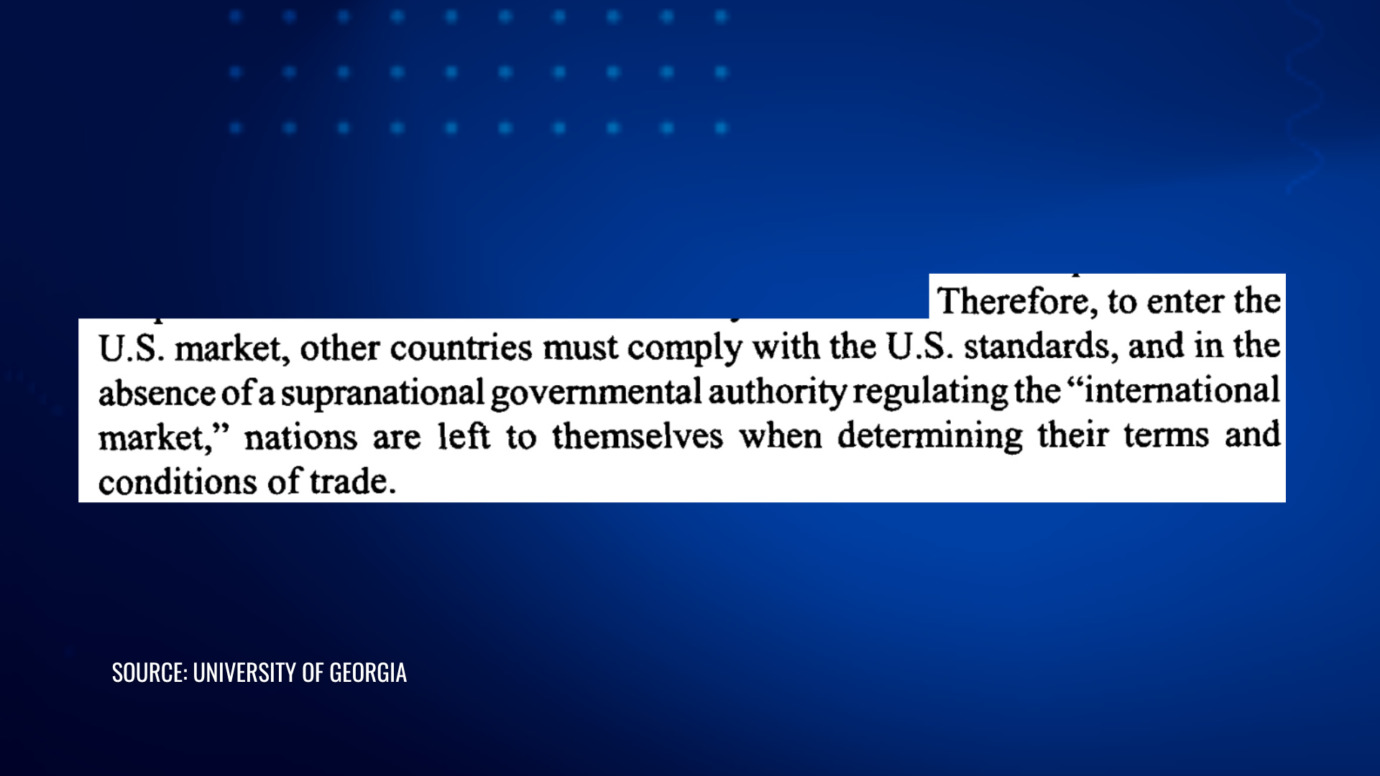 University of Georgia excerpt explaining imported products must comply with U.S. market standards