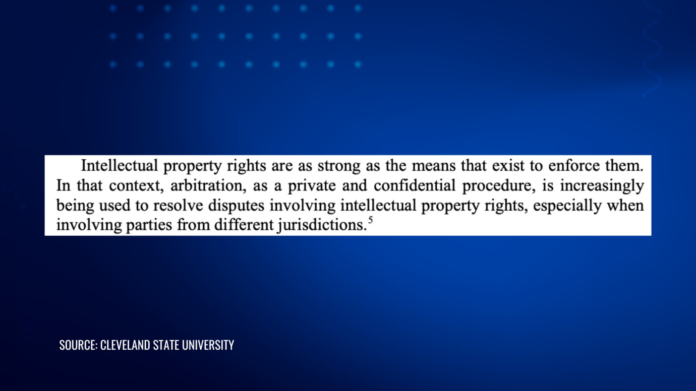 Cleveland State University explaining why intellectual property disputes are increasingly resolved through arbitration