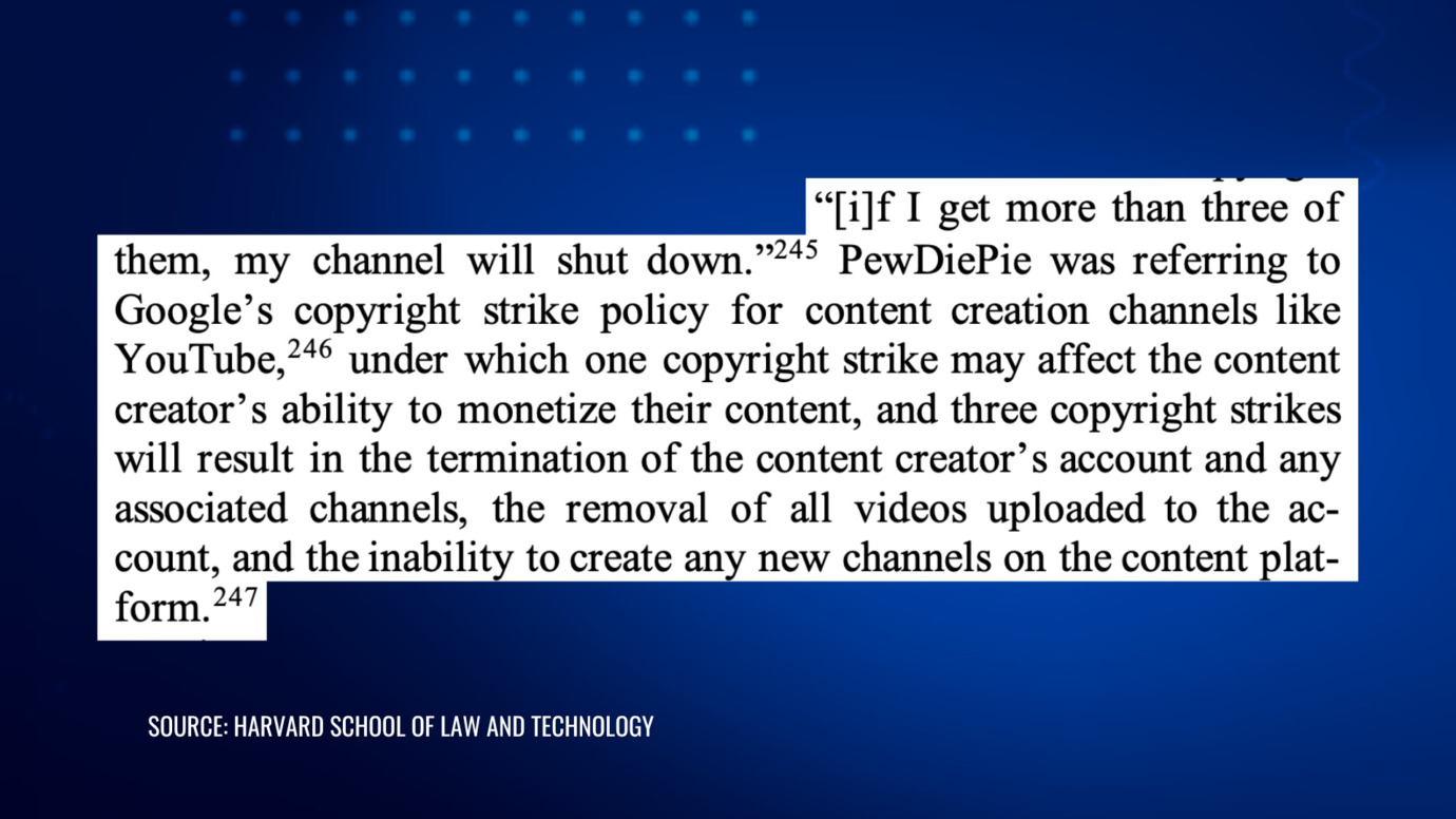 PewDiePie quote on how three copyright strikes can lead to a YouTube channel's permanent suspension