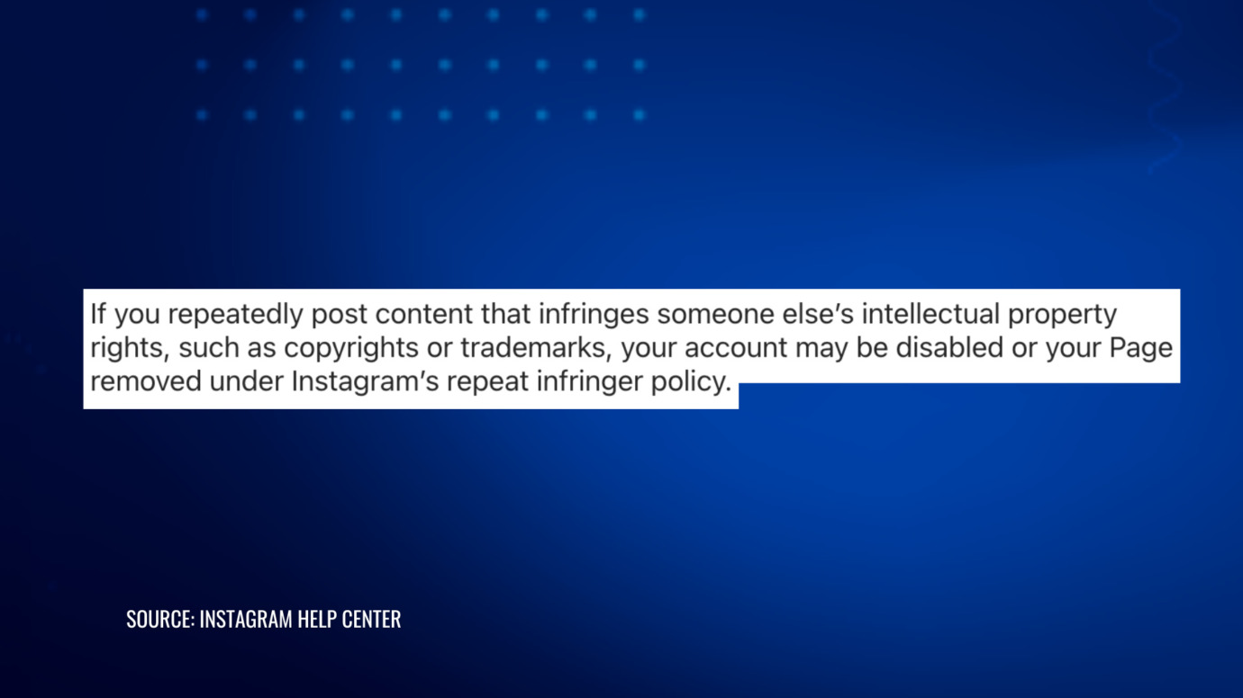 Instagram repeat infringer policy quote: repeated IP infringement risks account or Page removal