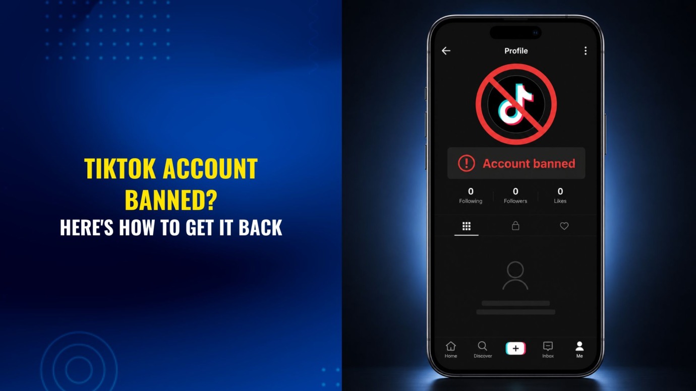 TikTok account banned notice displayed on a smartphone with information about how to recover the account.