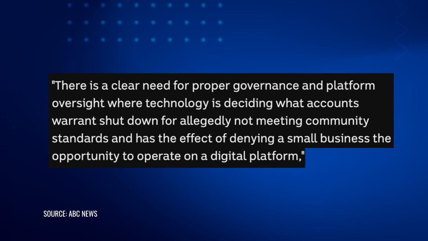 Bruce Billson says platforms need oversight before shutting down small business accounts