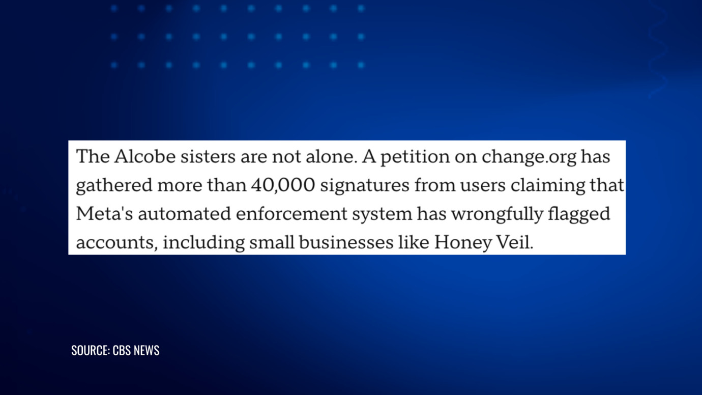 Over 40,000 people signed a petition after Meta wrongfully flagged small business accounts like Honey Veil