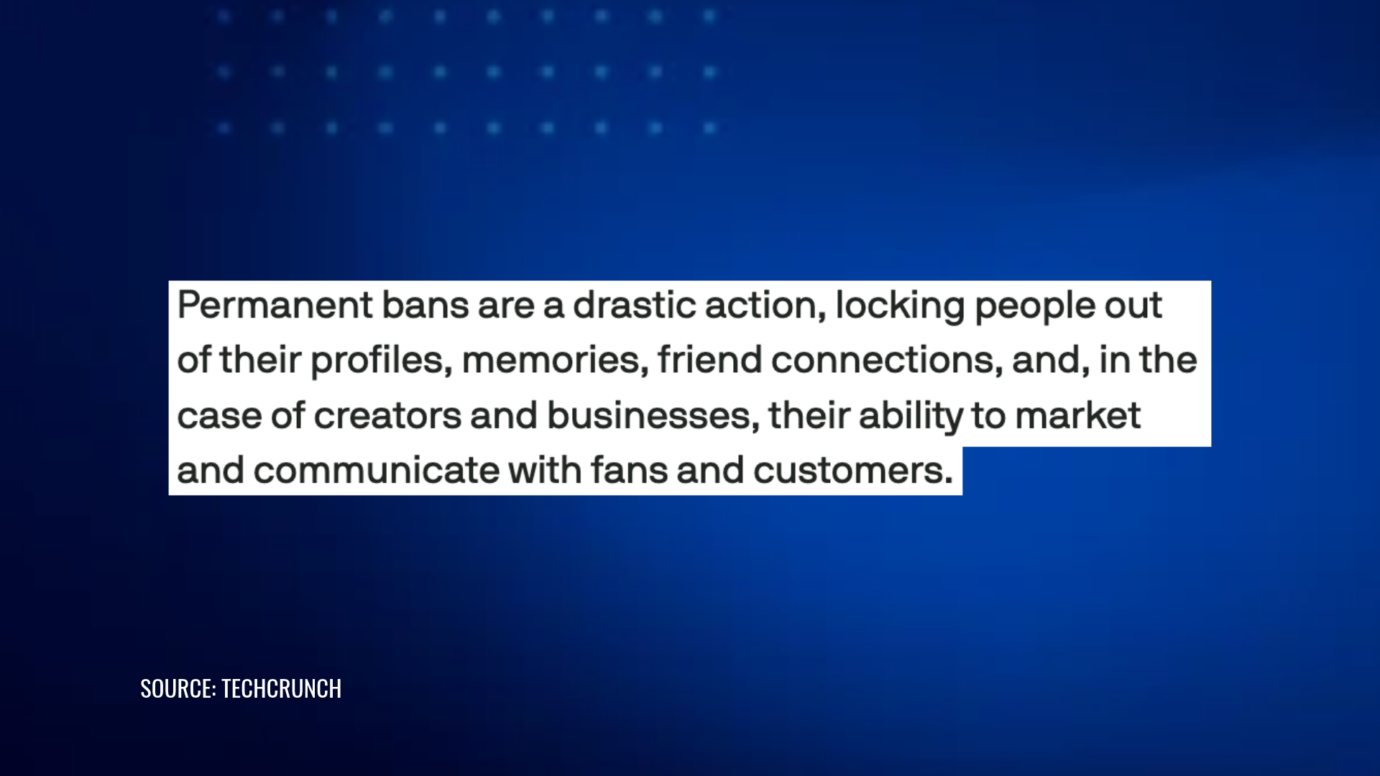 TechCrunch on Meta's Oversight Board's first permanent ban case: bans cut businesses off from marketing to customers